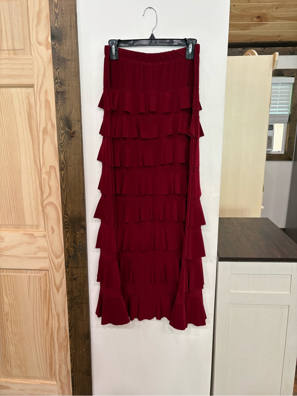 Women's Red Tiered Ruffle Maxi Skirt - Picture 3 of 5